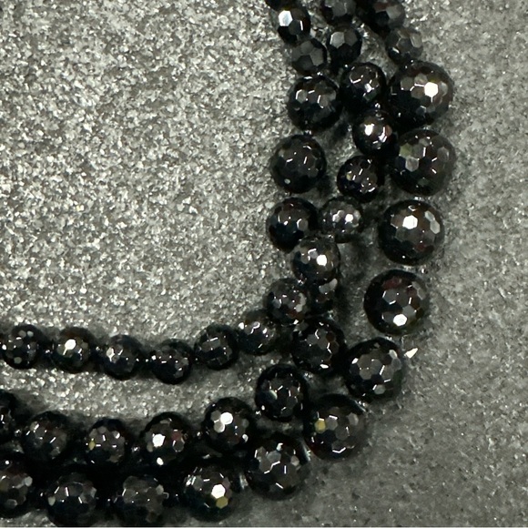 925 Black glass Beaded 3 Strand 18-20” Necklace - Picture 2 of 4